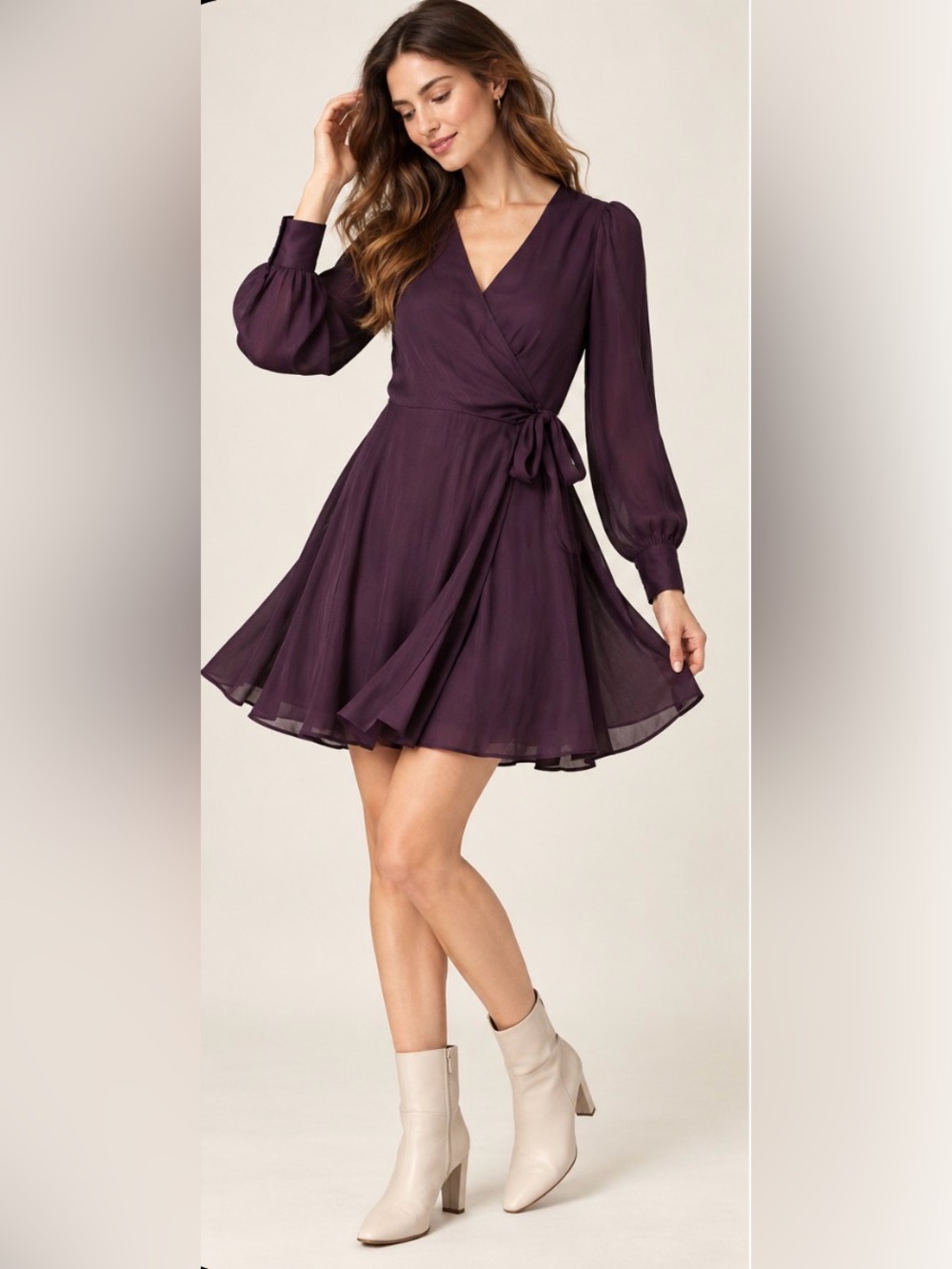 Banana Republic Plum Wrap-Style Long Sleeve Dress – Size XS 0